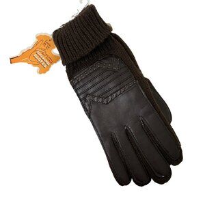 VTG Sears Ladies Driving Gloves Brown Knit & Vinyl Deadstock